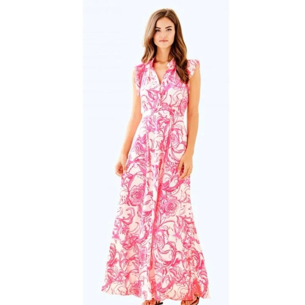 Lily Pulitzer x Goop Pink and White Maxi